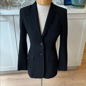 EUC Marlowe black 100% lightweight wool classic 2 button lined fitted blazer